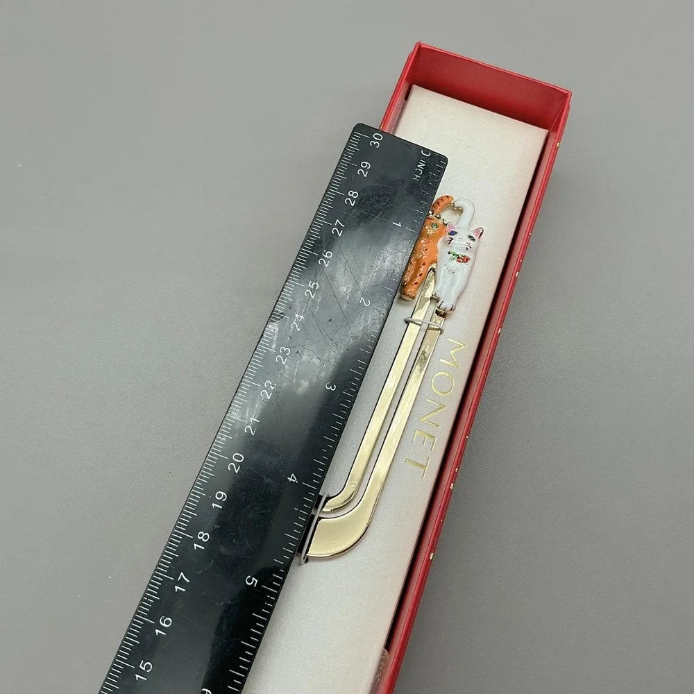 Monet Bookmark Cat Trio Enamel Charms Gold Tone‎ Metal With Gift Box Women